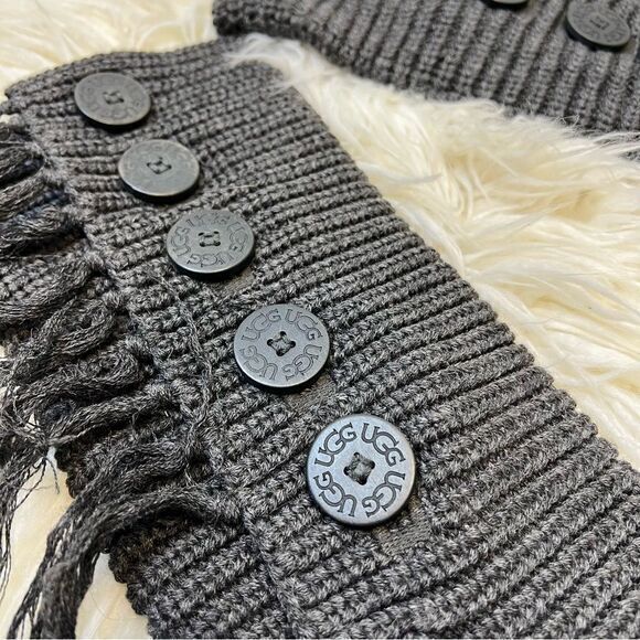 UGG Womens Fringe Boots Button Tall Genuine Sheepskin Lining 1878 Dark Gray 6 - Picture 2 of 6